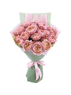 Букет из 9 персиково-розовых пионовидных кустовых роз