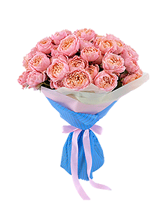 Букет из 15 персиково-розовых пионовидных кустовых роз