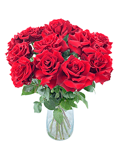 15 пышных бордовых роз в вазе