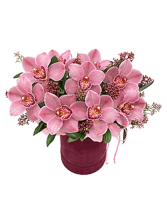 Композиция в шляпной коробке «Розовые орхидеи»