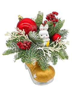 Новогодняя композиция с еловыми ветками «Год кролика»
