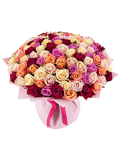 Букет из 125 разноцветных роз