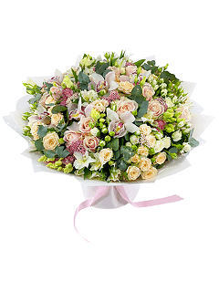 Букет из роз, орхидей и лизиантусов «Магнифико»