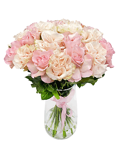 21 пышная нежно-розовая роза в вазе