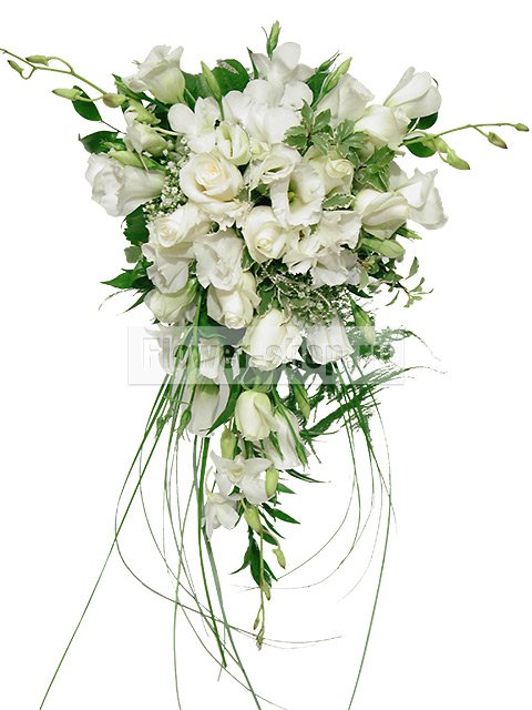 Букет невесты каскадный из роз и орхидей №4