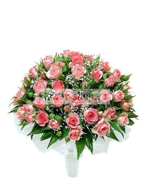 Букет невесты круглый из роз и гипсофилы №29