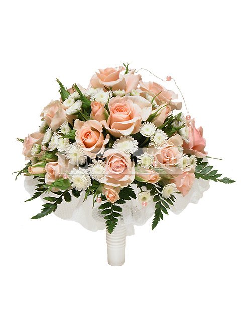 Букет невесты круглый из роз и хризантем №34