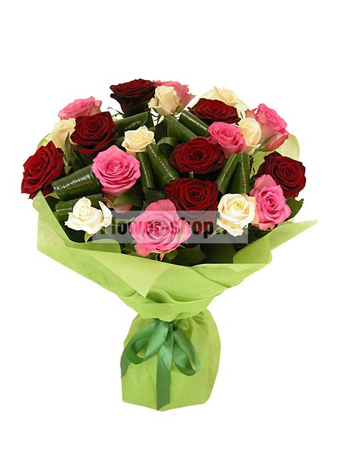 Букет из разноцветных роз «Бисквитный»