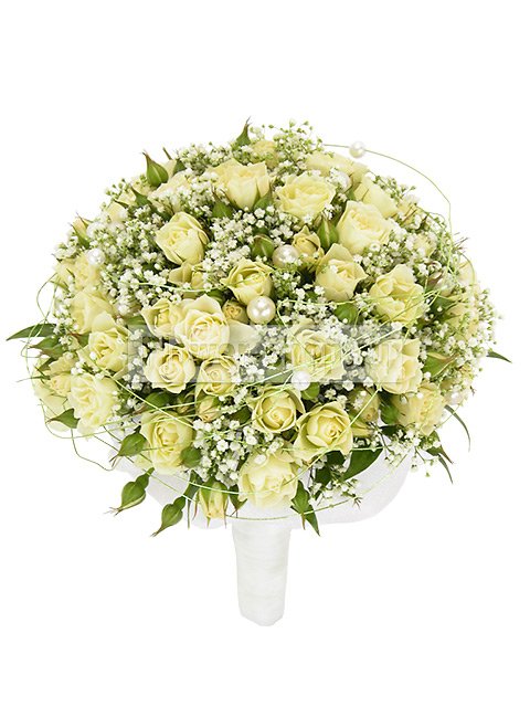 Букет невесты круглый из кустовых роз и гипсофилы №56