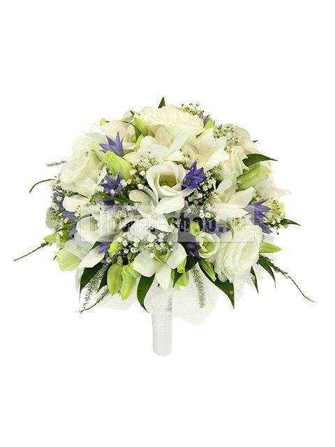 Букет невесты круглый из орхидей и лизиантусов №60