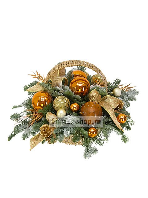 Новогодняя композиция с еловыми ветками «Золотая россыпь»