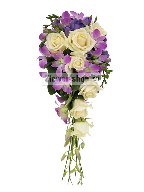 Букет невесты каскадный из орхидей и роз №23