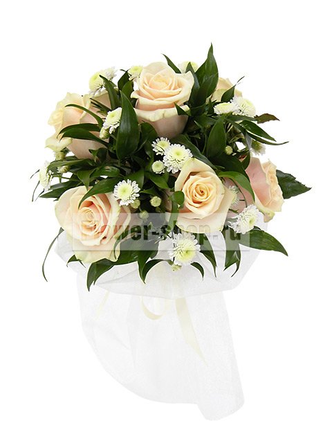 Букет невесты круглый из роз и хризантем №71
