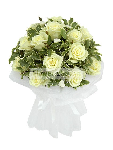 Букет невесты круглый из роз и зелени №72