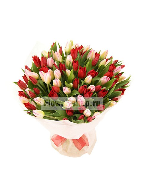 Букет из красных и розовых тюльпанов «Моя дорогая»