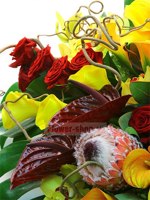 Корзина из роз, орхидей, калл и стрелиций «Травиата»
