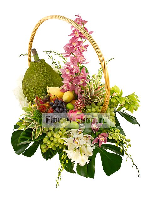 Корзина с орхидеями и фруктами «Эдем»