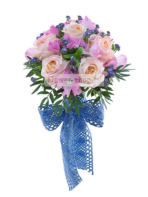 Букет невесты открытый из роз и душистого горошка №52