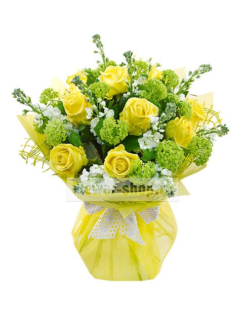 Букет из желтых восковых роз и маттиолы «Лимонный вкус»