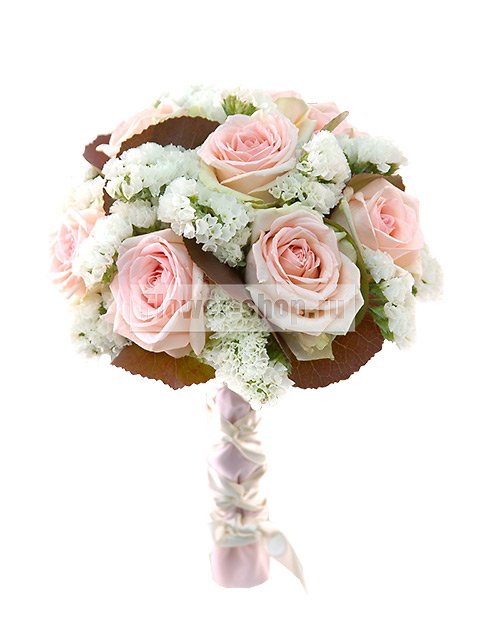 Букет невесты открытый из роз и статицы №60