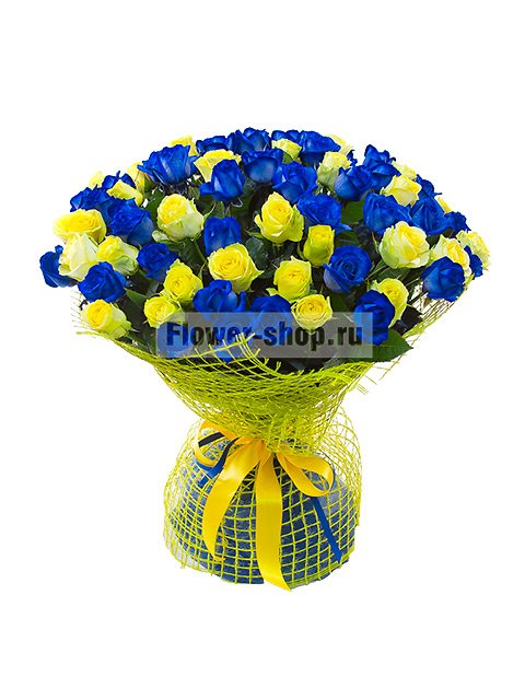 Букет из синих и желтых роз «Лазурный берег»