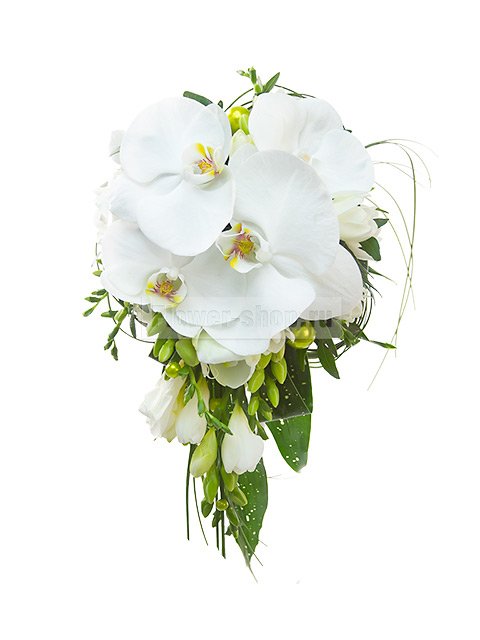 Букет невесты каскадный из орхидей и фрезий №36