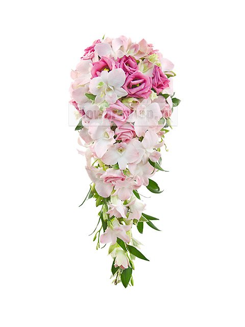 Букет невесты каскадный из орхидей и лизиантусов №38