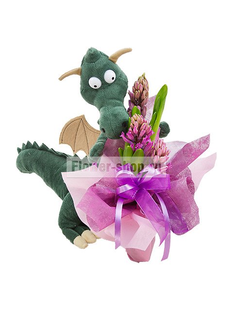 Композиция с мягкой игрушкой «Цветок дракона»