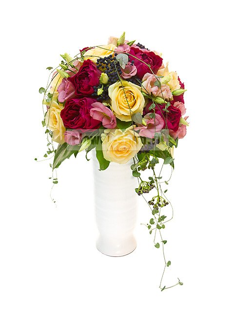 Композиция для свадебного стола из роз и лизиантусов №68