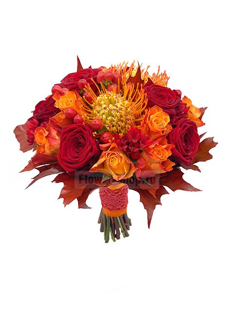 Букет невесты открытый из роз и экзотических цветов №114