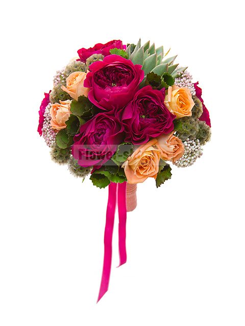 Букет невесты круглый из роз и озотамнусов «Шанталь»