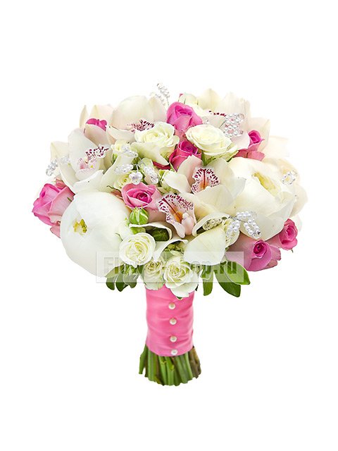 Букет невесты открытый из пионов, орхидей и роз №126