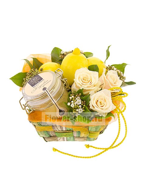 Композиция с розами, лимоном и мёдом «Витаминный заряд»