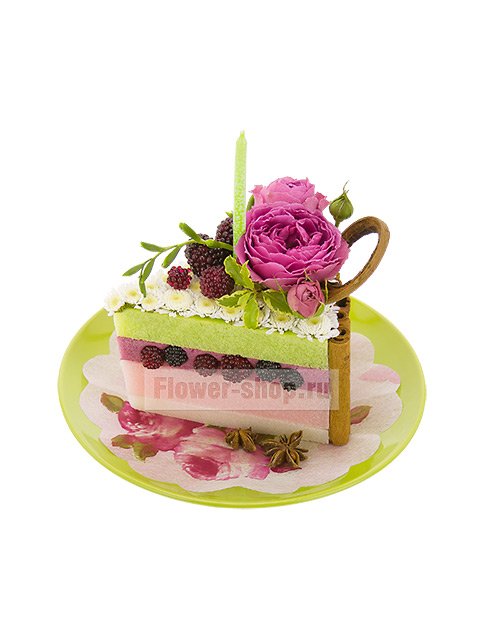 Цветочная композиция из роз и хризантем «Кусочек торта»