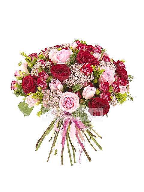 Букет из роз, тюльпанов и озотамнуса «Лигурия»