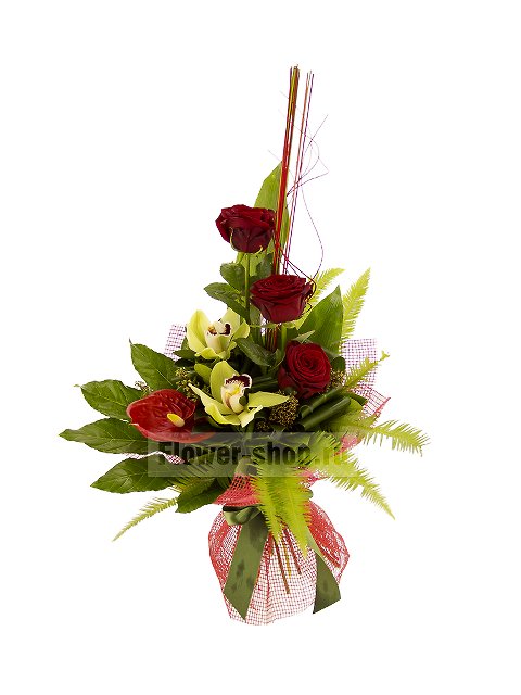 Мужской букет из роз и орхидей «Кабальеро»