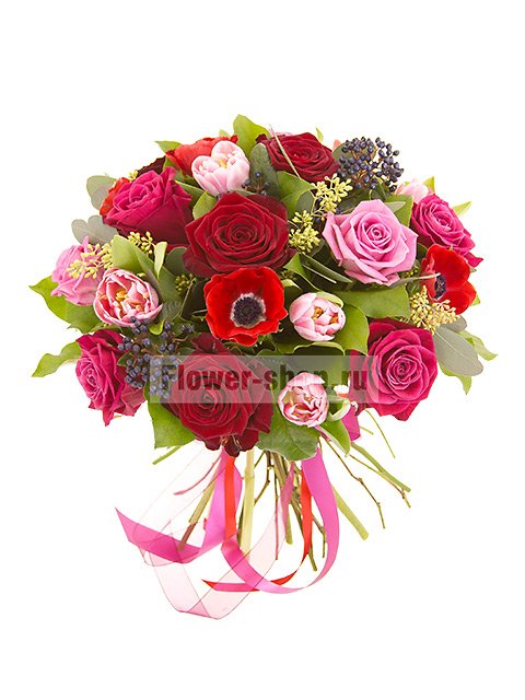 Букет из тюльпанов, роз и анемонов «Турандот»