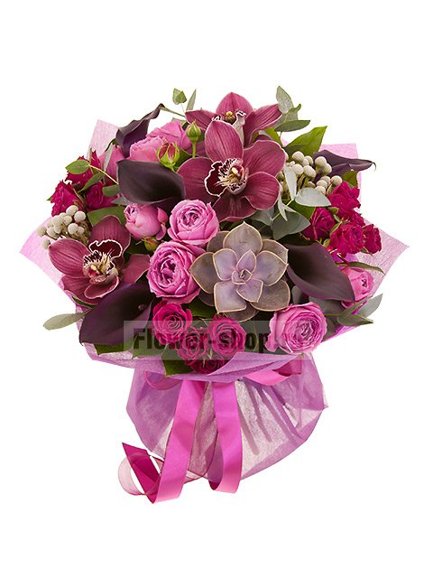 Букет из роз, орхидей и калл «Малефисента»