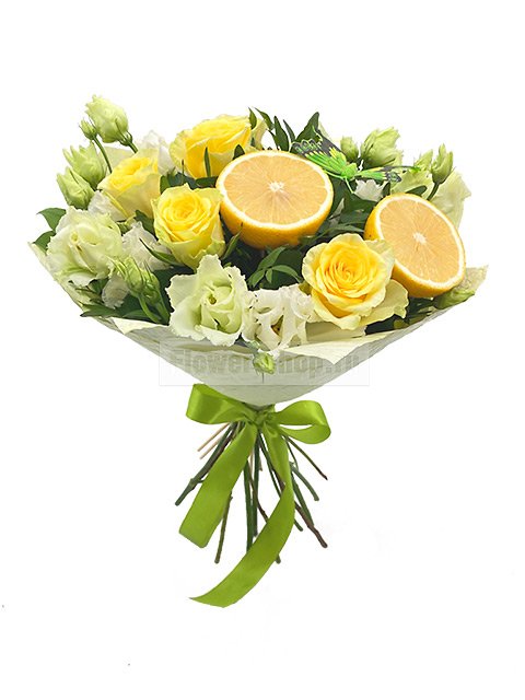 Букет из желтых роз и лизиантусов «Лимонад»