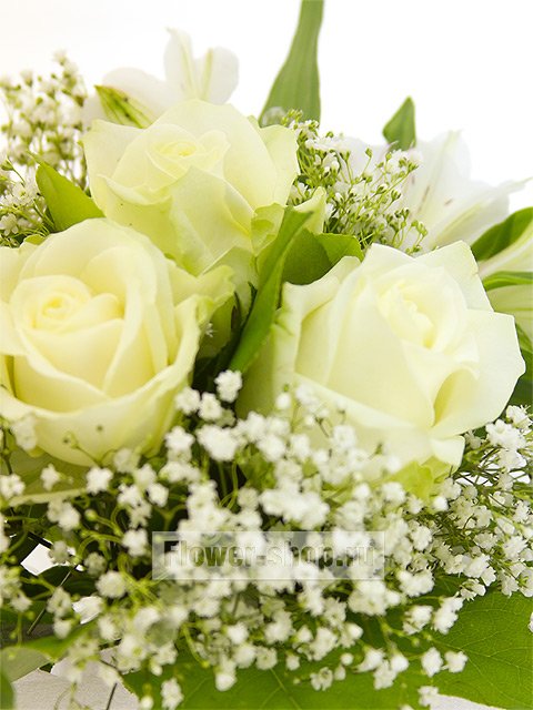 Букет невесты дублер №14 из  альстромерии, роз и гипсофилы