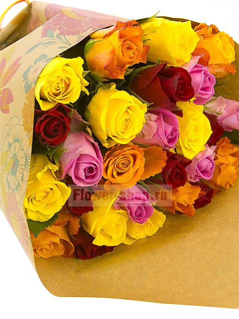 Букет из 25 разноцветных роз Акуна Матата