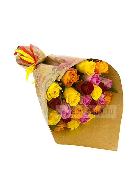 Букет из 25 разноцветных роз Акуна Матата