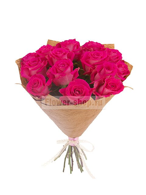 Букет из 15 ярко-розовых эквадорских роз