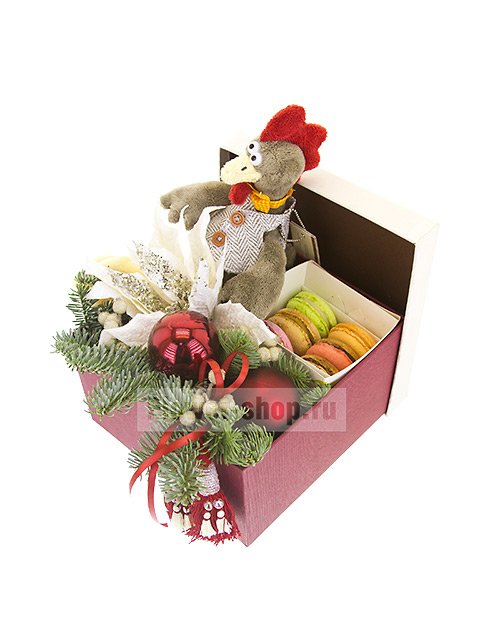 Новогодняя композиция в коробке с игрушкой «Праздничное гнездышко»