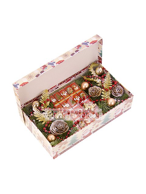 Новогодняя композиция в подарочной коробке «Шоколадный Новый год»