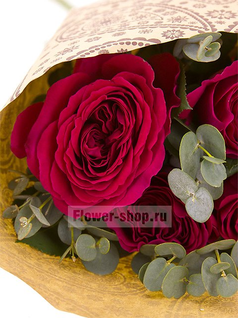 Букет из 5 пионовидных малиново-бордовых роз