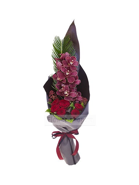 Траурный букет из роз и орхидей №29