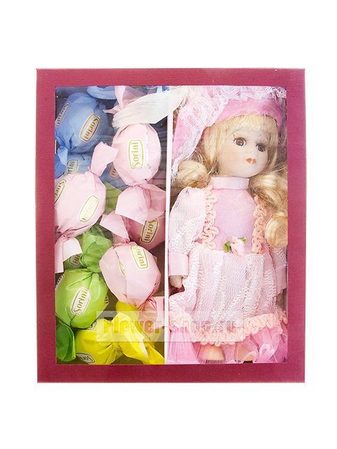 Набор конфет Sorini «Примавера» с розовой куклой