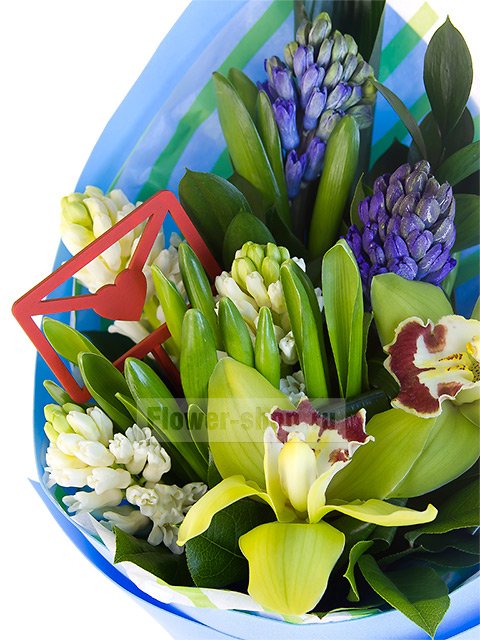 Букет из орхидей и гиацинтов «Почтальон любви»