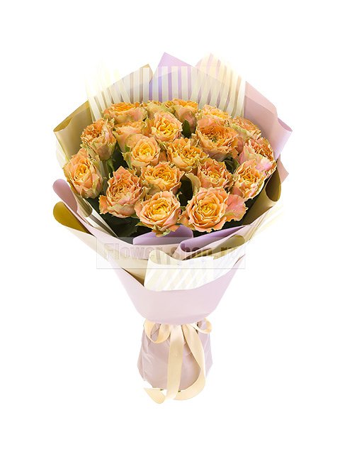 Букет из 19 персиковых пионовидных роз